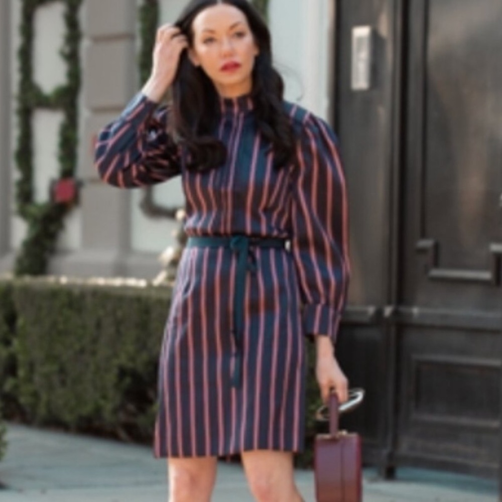 NWT Sandro Respect Navy/White/Red Striped Puff-Sleeve Women’s Mini Dress 40/8 - Picture 13 of 13